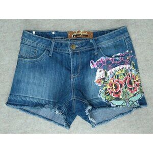 Vintage Y2K Southpole Women's Jean Shorts Painted Studded Cut Off Size 25